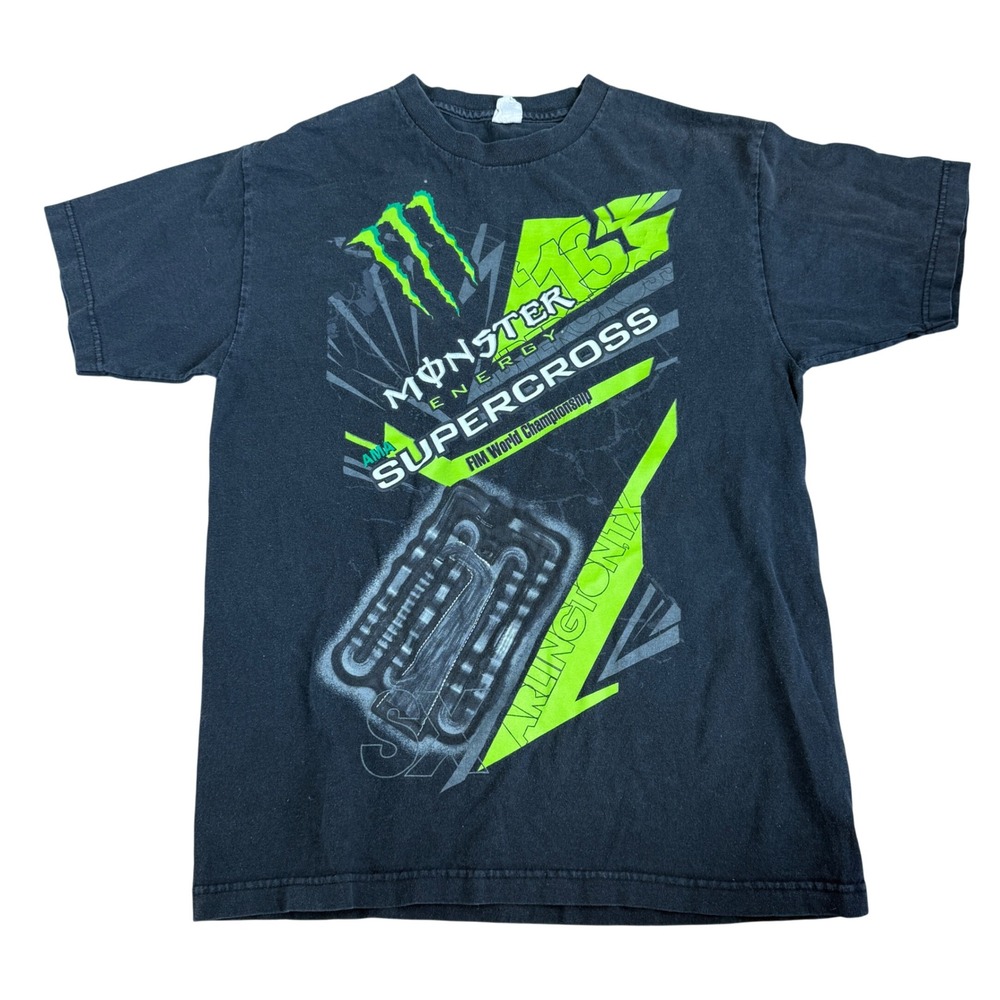 Monster Energy Supercross T Shirt Vintage Y2K Graphic Tee Medium Black Green
